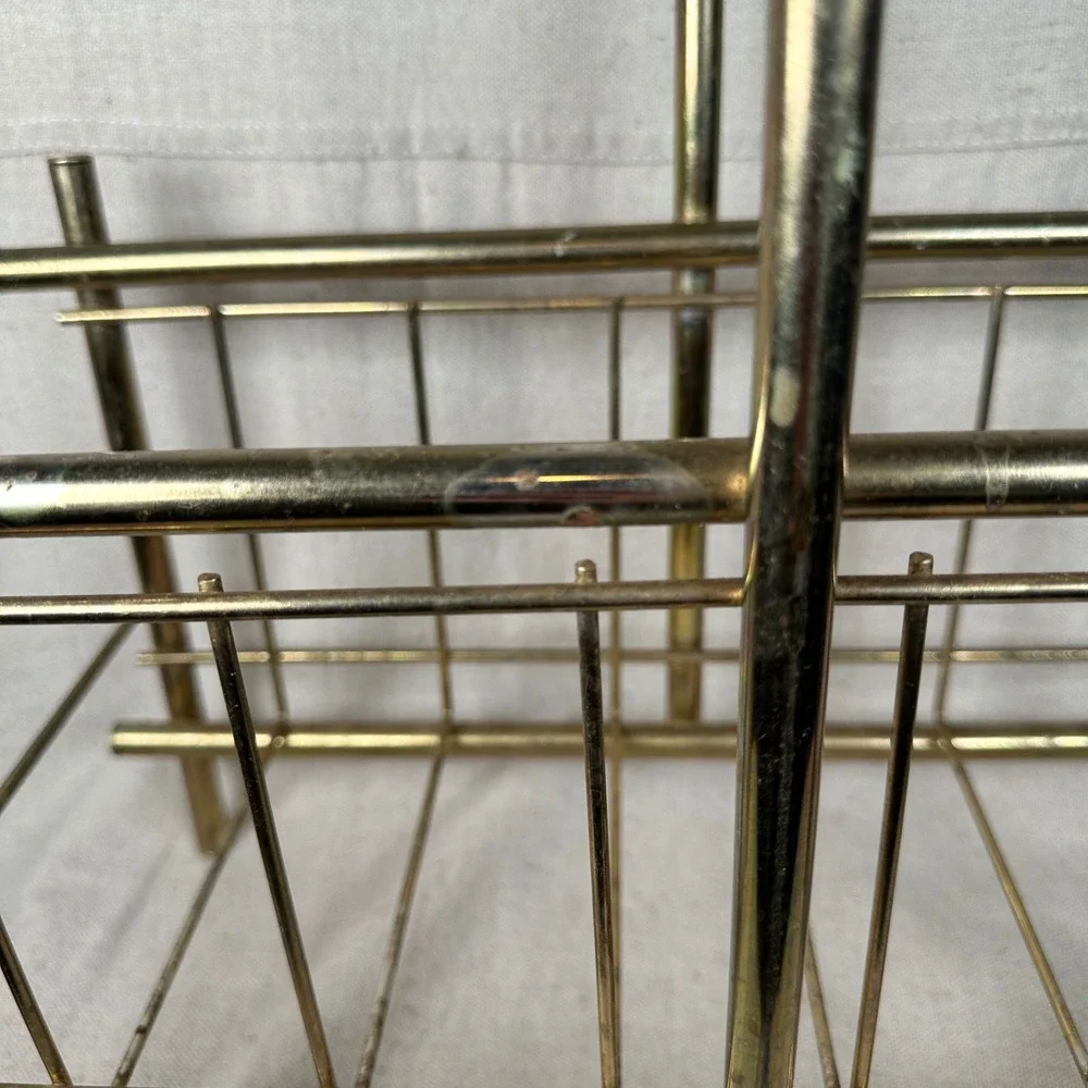 Vintage Mid Century Modern Brass Tone Wire Magazine Rack Record Holder MCM Gold